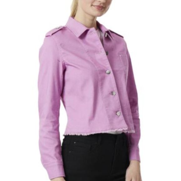 Jones New York Women's sizeXS Pink Lotus Button Denim Jacket with Fringe Epaulet - Picture 4 of 14
